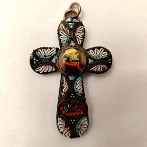 Antique 30s-40s Mosaic Cross w/Pope portrait